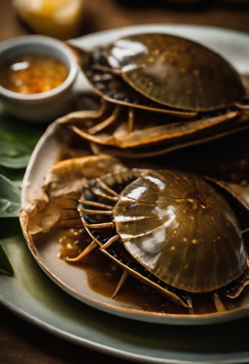 Roasted Thai horseshoe crab、Half of the plate was filled with countless tiny horseshoe crab eggs.、unusual dishes、