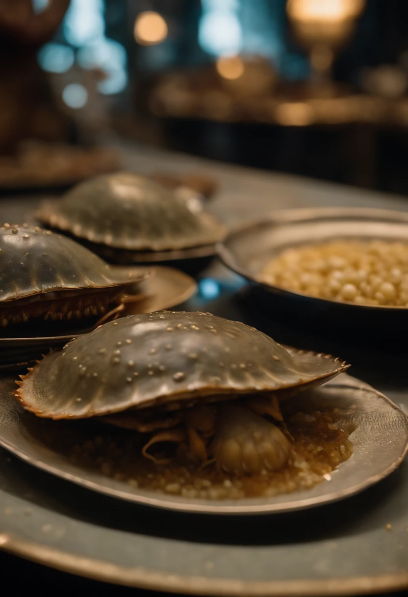 Roasted Thai horseshoe crab、Half of the plate was filled with countless tiny horseshoe crab eggs.、unusual dishes、