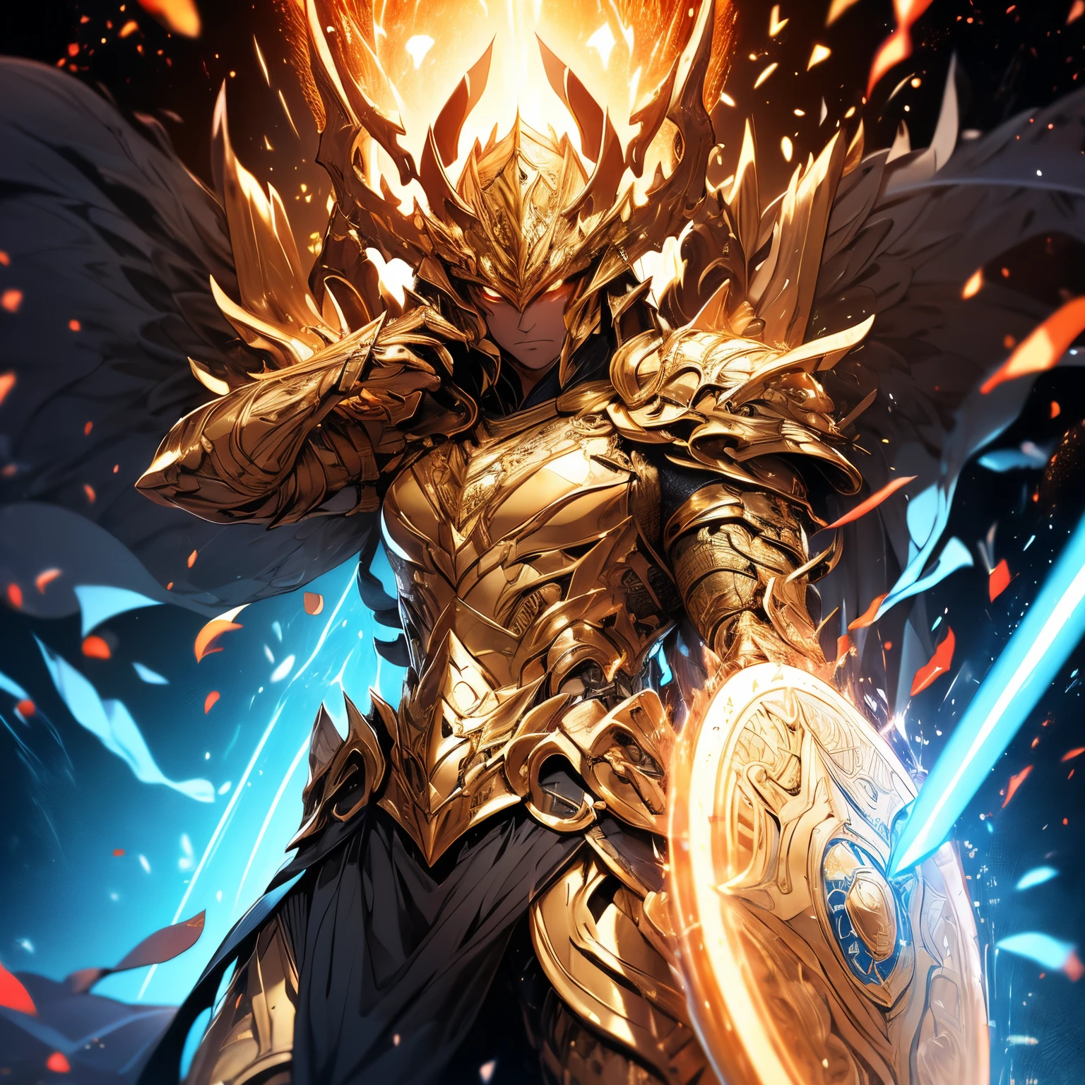 (ultra-detailed,highres,realistic:1.2),Semi-dragon character clad in dragon-scale armor,powerful and kind-hearted,ric Stormbringer,golden scaled skin,shimmering eyes,copper-tinted hair,dragon-scale armor with intricate details,protective and sturdy appearance,semi-human and semi-dragon hybrid,standing in a heroic pose,strong and confident stance,golden light shining from his eyes,merging with the surrounding environment,golden aura emanating from his body,majestic and awe-inspiring presence,background depicting a mystical realm,with floating islands and vibrant landscapes,golden runes etched on his armor,glowing with ancient power,subtle reflections on his scales giving a metallic sheen,majestic wings sprouting from his back,ready to take flight,thick and sturdy scales protecting his body,endowed with a sense of durability and strength,imposing horns protruding from his forehead,giving him a regal and formidable look,eyes reflecting wisdom and compassion,ready to defend the weak and fight for justice,illusion of fire and sparks trailing behind him,suggesting his affinity to fire,effortlessly wielding a shining sword with intricate designs,emphasizing his skill in combat,background filled with vibrant colors and lush vegetation,conveying a sense of life and harmony,soft sunlight casting a warm and inviting glow,illuminating his golden skin and armor,intricate details showing meticulous craftsmanship,and a touch of magic,immersing the viewers in a world of fantasy and wonder. --s 1000