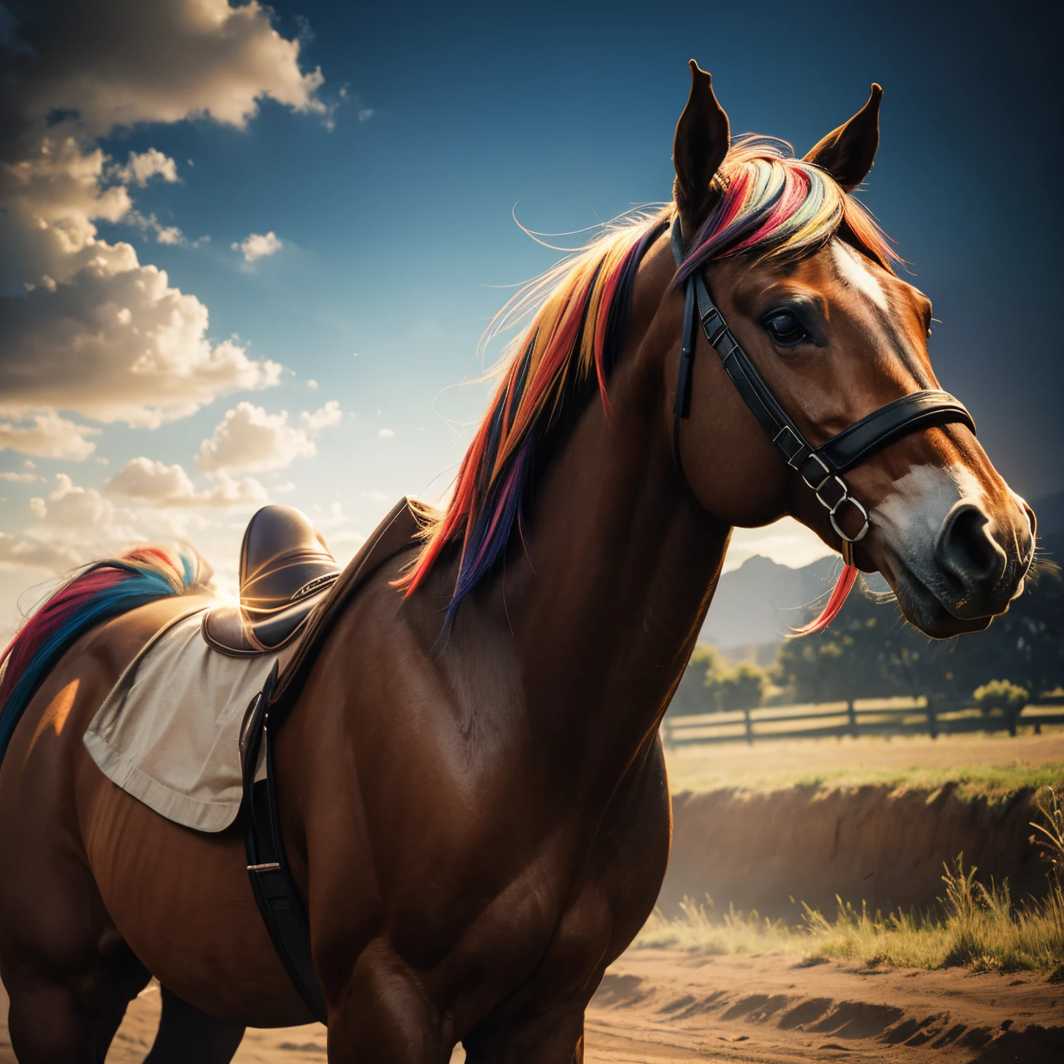 Horse Mammal, Multicolored, Vintage Style, (T-Shirt Design), Masterpiece Realistic Volumetric Light