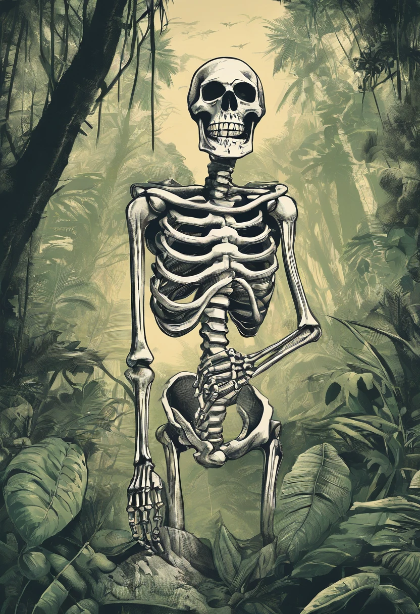 a skeleton in the jungle giving you the middle finger