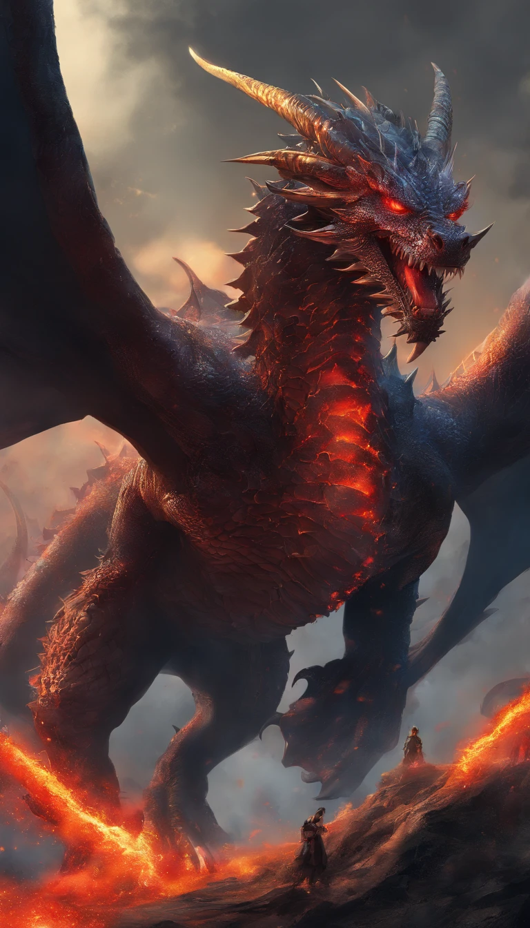 (Dragon Sky Dorado) big breasts and big breasts (Sharp red eyes),closeup release (Blood and fire) Through the nose,Volume scale,high qulity,8K,Many details,Fire particles,Alas,4 legged,Spotted claws,Oro,dangers,firey,dentes pontiagudos,big dragon,gargantuan,threatening,Momentum,Blue scales