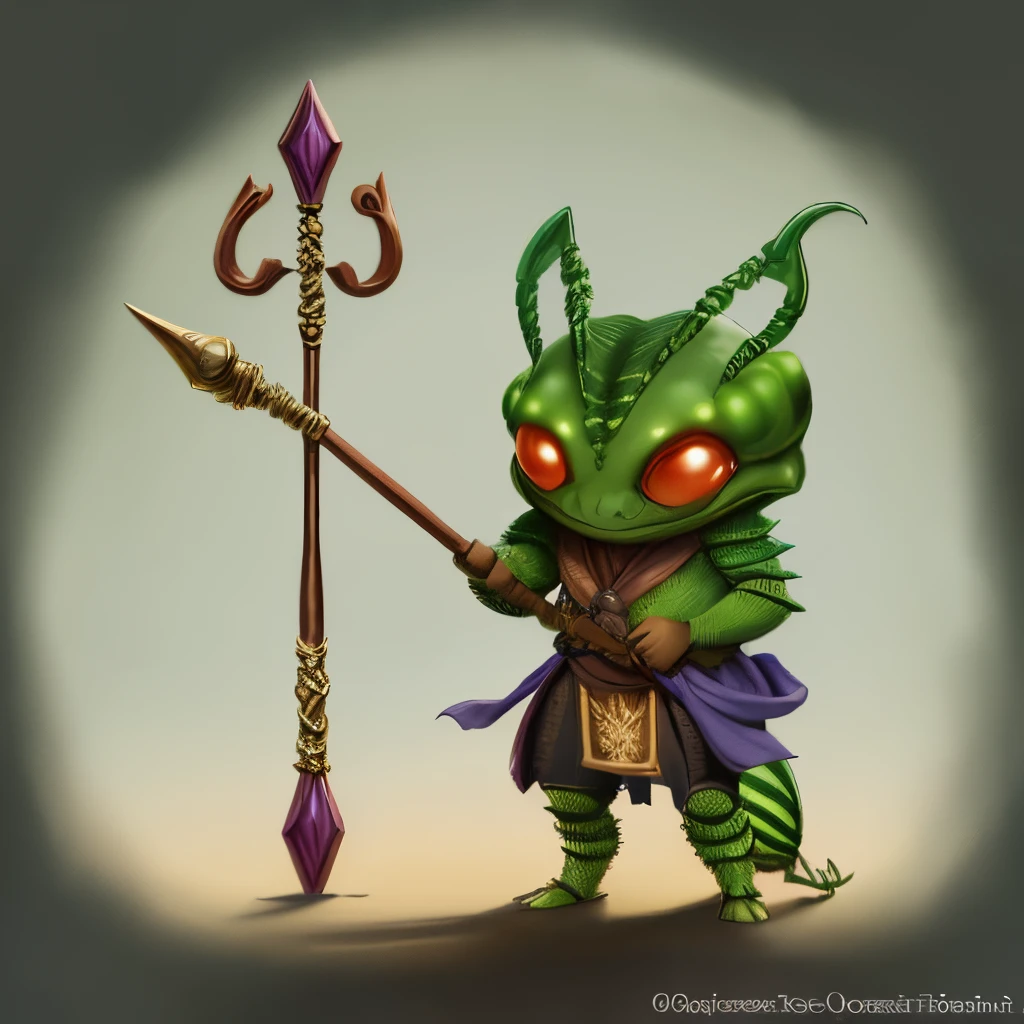 Thri-kreen sorcerer with quarterstaff with genetic mutations