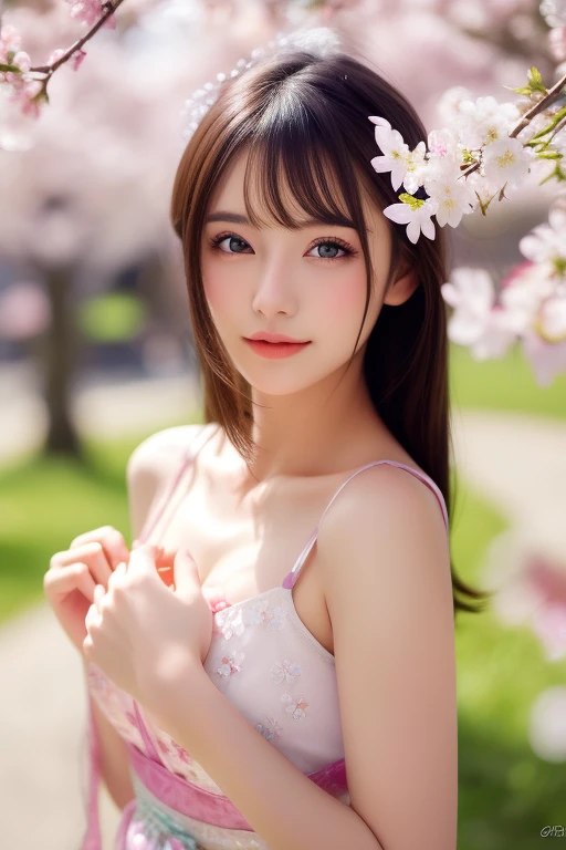 (masutepiece), Best Quality, High resolution, Highly detailed, Detailed background, Perfect Lighting, plein air, 1girl in, Miko Girl、Cherry blossoms in full bloom