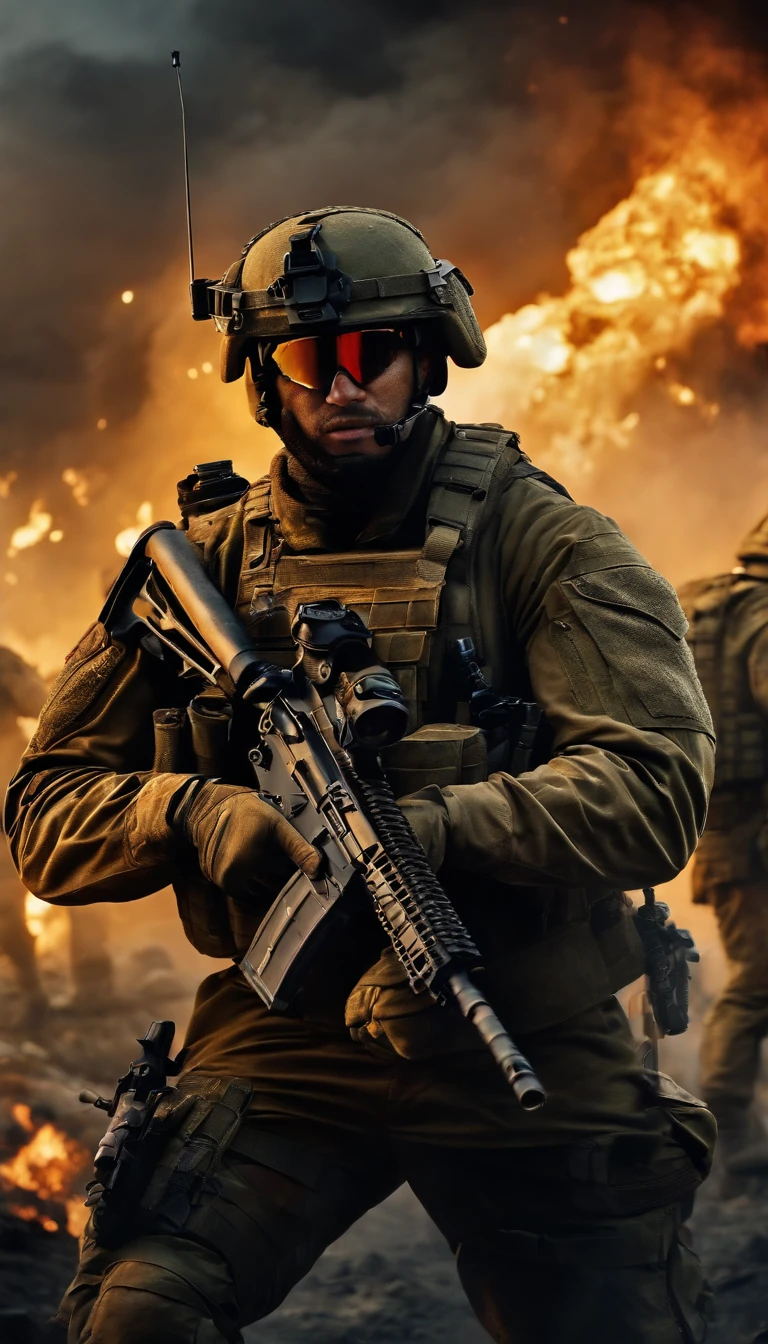 description of modern warfare,Various soldiers with guns,dash on the battlefield