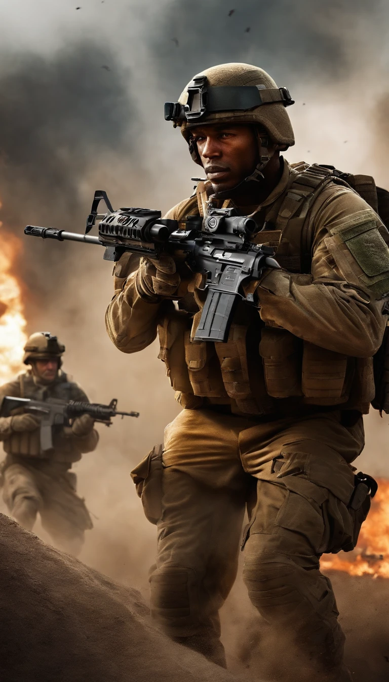 description of modern warfare,Various soldiers with guns,dash on the battlefield