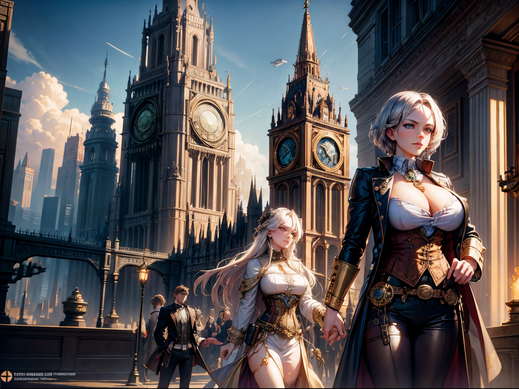 Transport yourself to an alternate reality where Leonardo AI is integrated into a steampunk-inspired city. Picture airships hovering above ornate clockwork towers, with gears and brass mechanisms intermingling with advanced technology. The fusion of steampunk and AI creates a visually stunning and intricate cityscape. enormous tits
