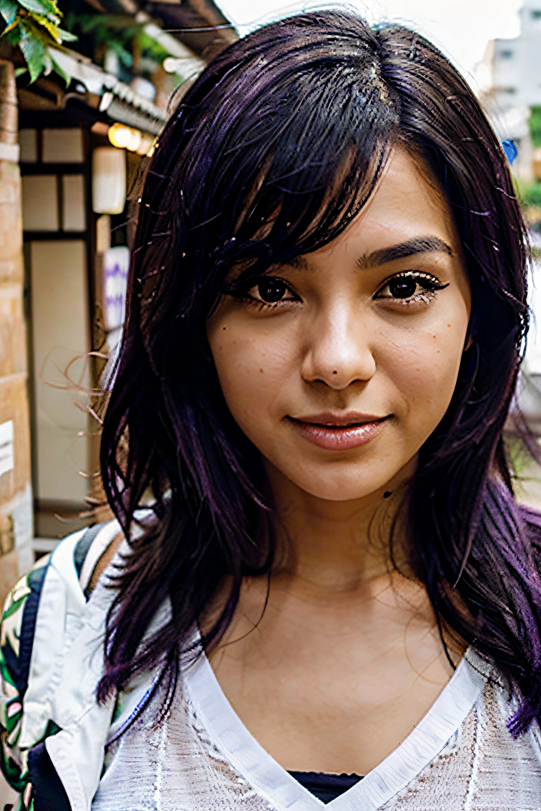 GIRL OF A MIX RACE BETWEEN JAPANESE AND BRAZILIAN WITH PHOTO OF PURPLE HAIR FRONT