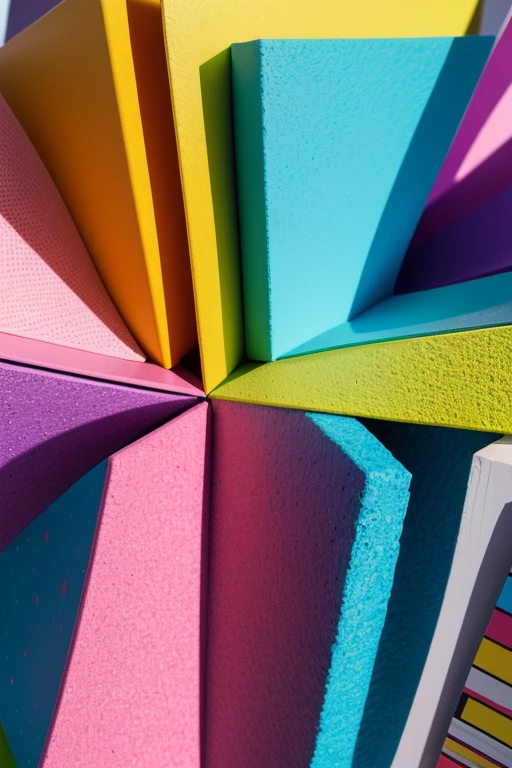 (best quality,3D,material,highres),abstract,paper medium,depth,three-dimensional,sculptural,pop art,dimensional illusion,abstract forms,unique texture,abstract composition,textured surfaces,colorful,vibrant colors,creative shapes,diagonal lines,visual impact,visually striking,unique patterns,playful,modern art