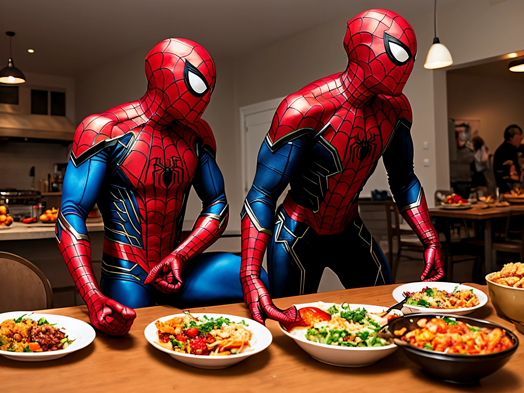 Spider man iron man eats food