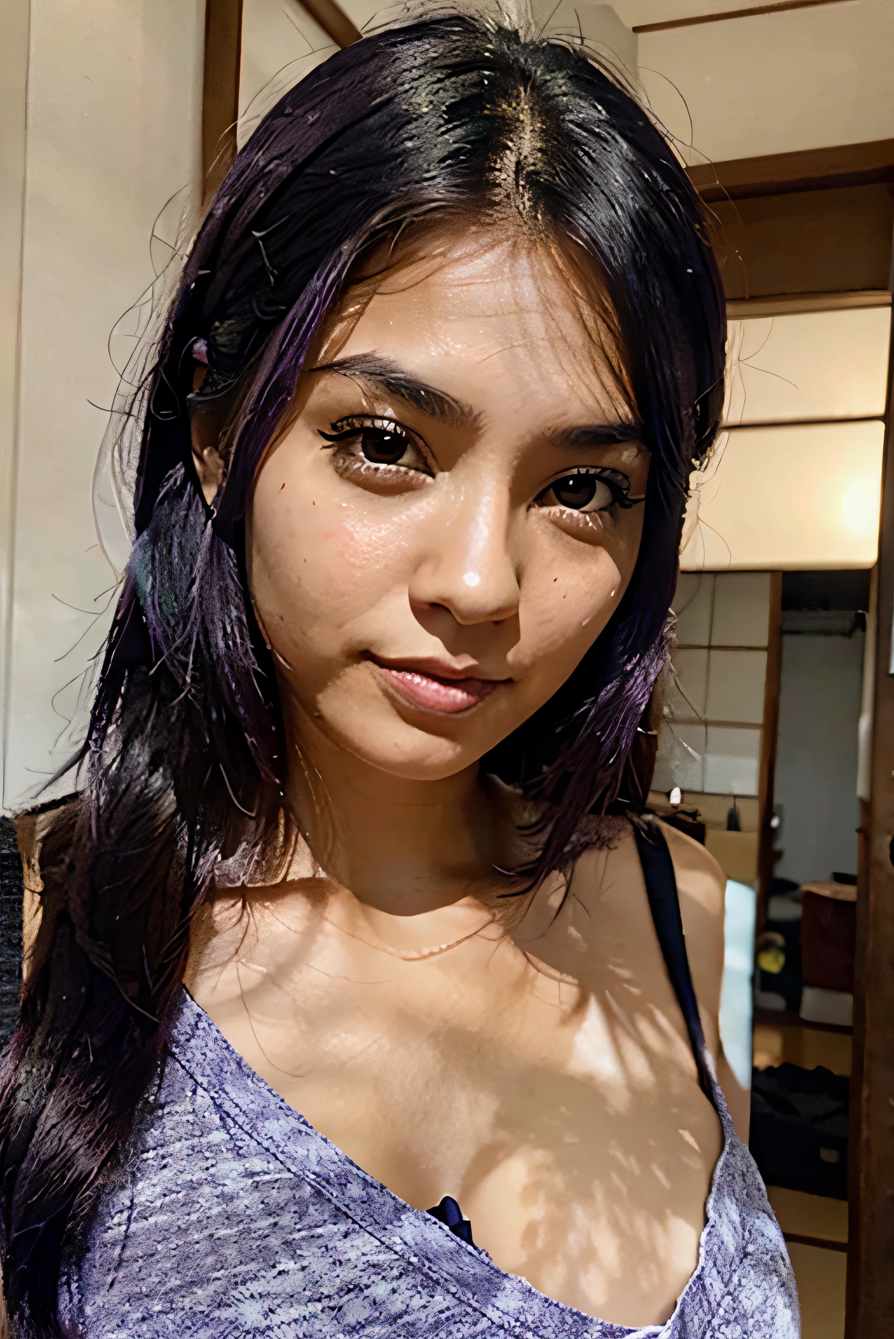 GIRL OF A MIX RACE BETWEEN JAPANESE AND BRAZILIAN WITH PHOTO OF PURPLE HAIR FRONT