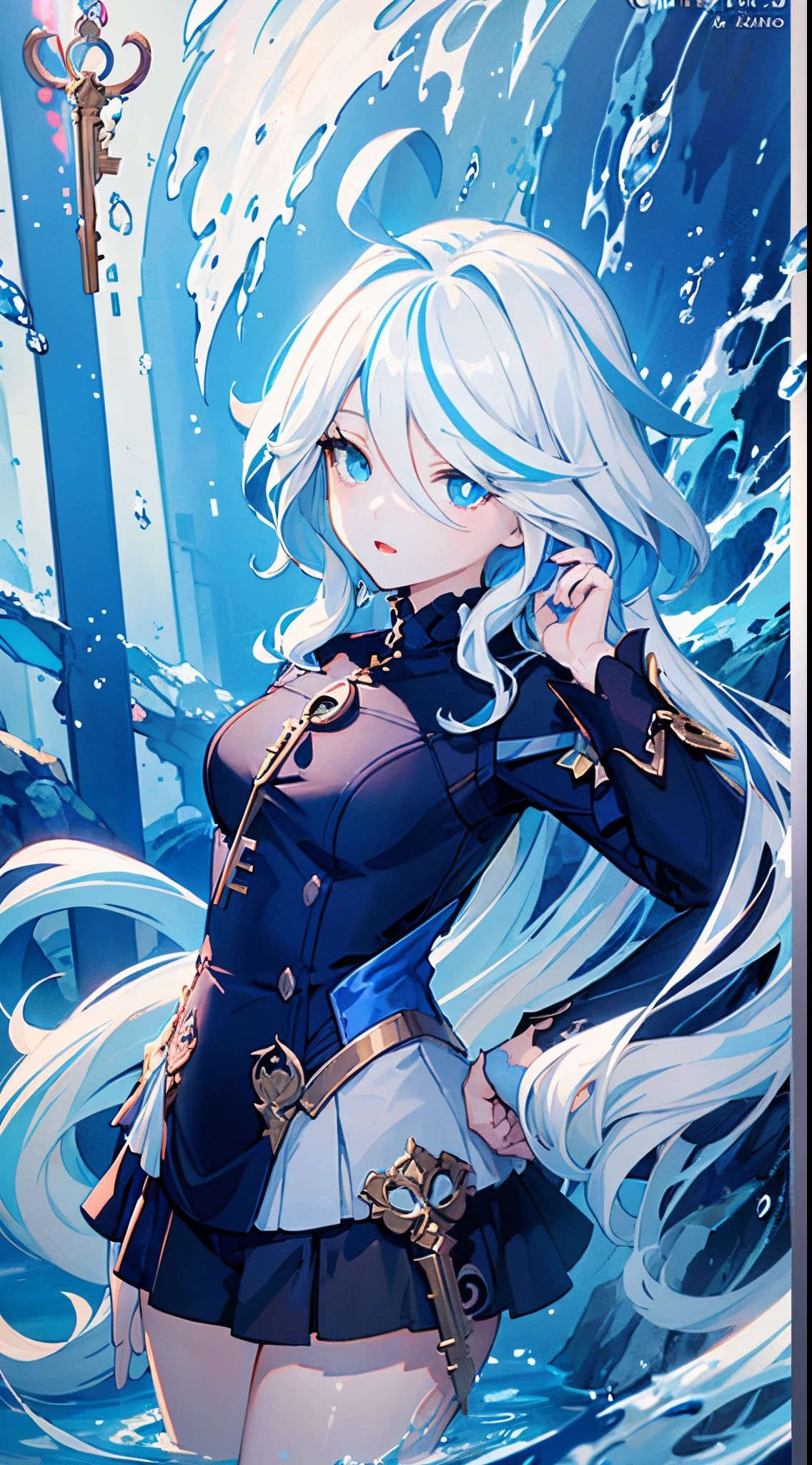 Anime girl with white hair and blue eyes, zur blue eyes, splash art anime ****, official character art, detailed fanart, genshin, detailed key anime art, high detailed official artwork, official art, zerochan art, granblue fantasy, detailed anime character art, beatrice blue