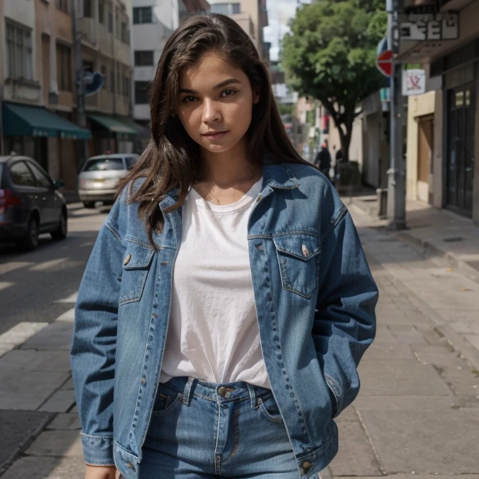 12 years old.girl. Vestida con campera de jeans. Sexy