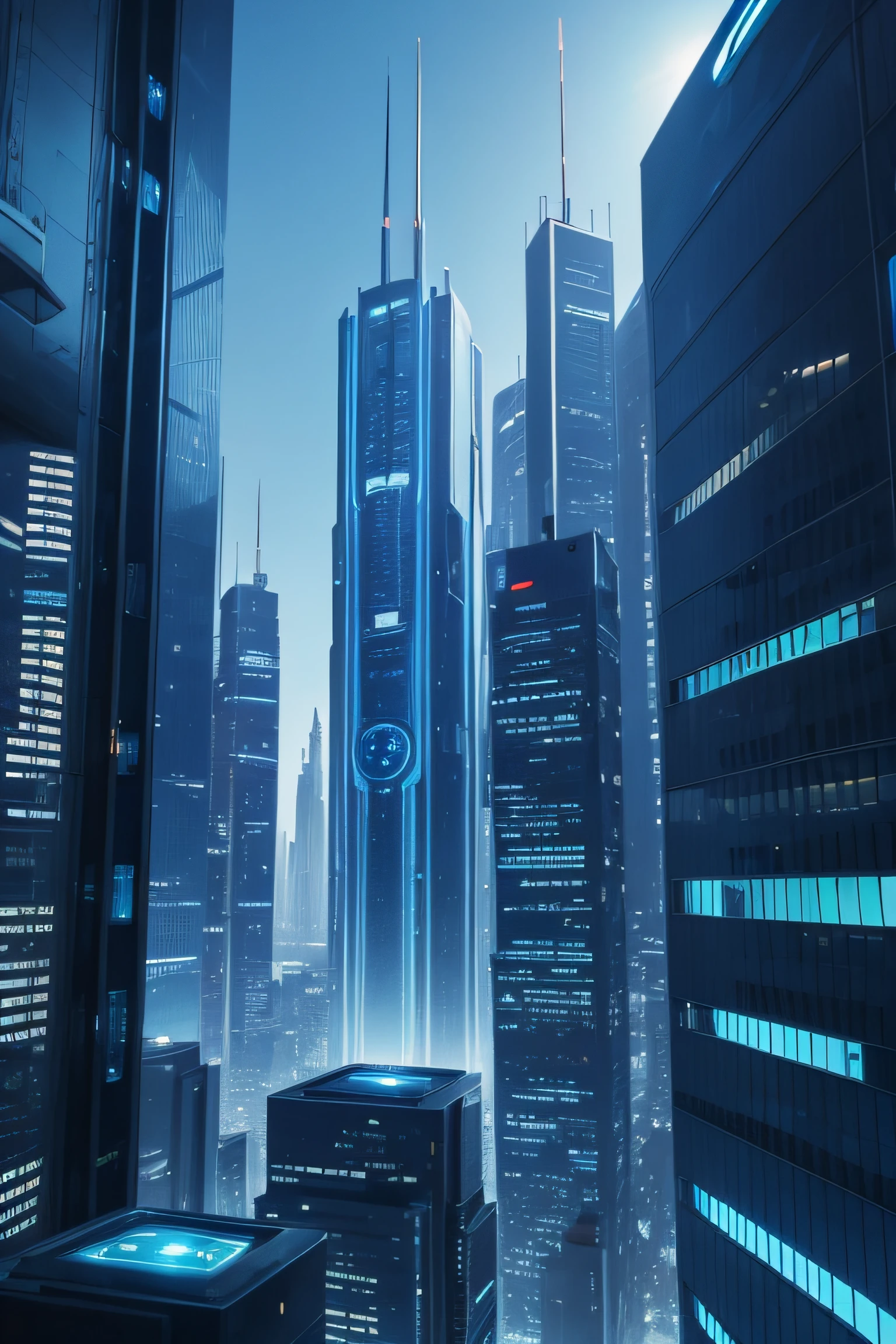 Futuristic City, Skylight, City Light, Bluish Color, High Building