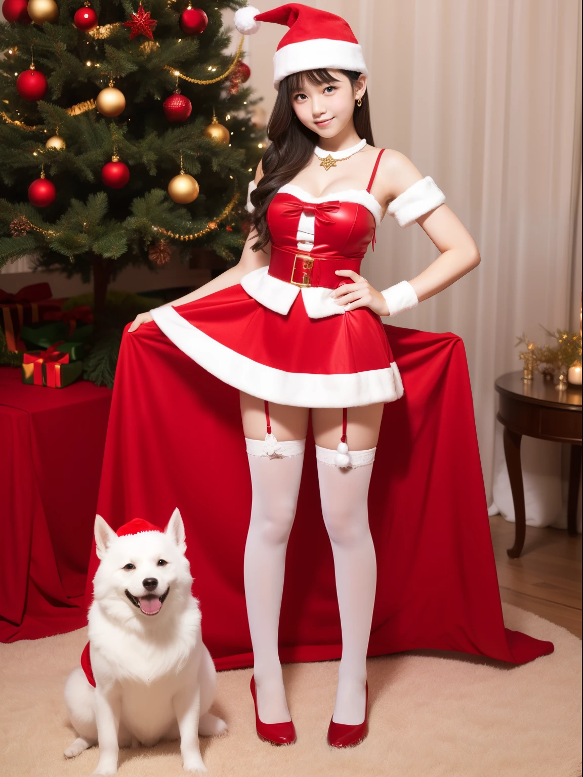 beautiful woman and santa、12year old 、FULL BODYSHOT、perspiring、NSFW、santa costume