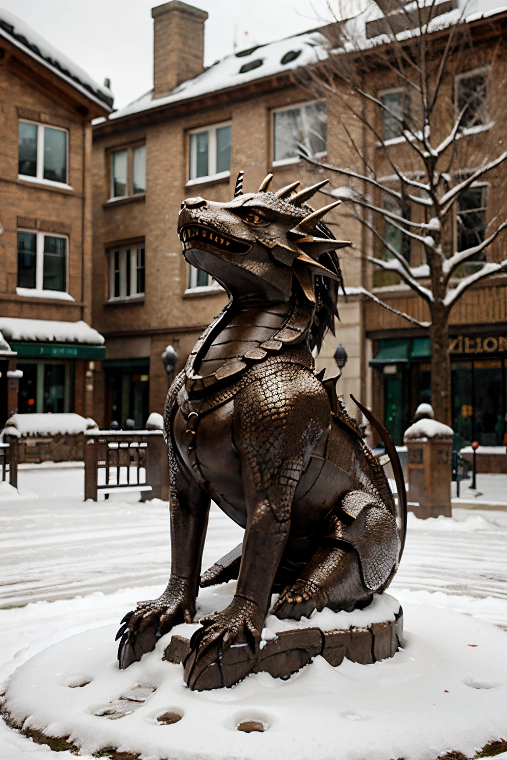 Bronze sitting dragon snow sculpture design
