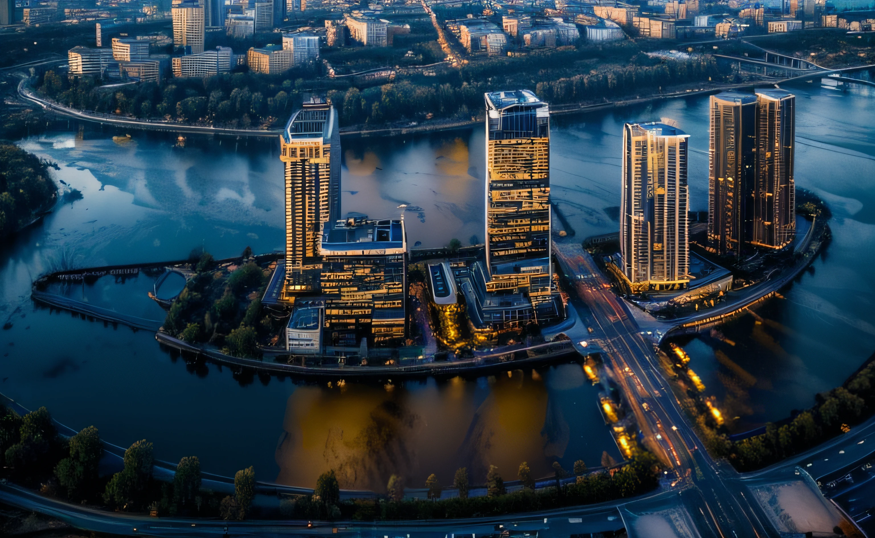 ((Top quality, 8k, masterpiece: 1.3)) Night, city, reflection, blue. photography