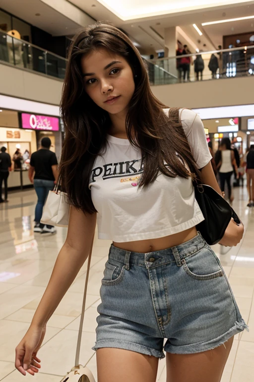 (Eva Elfie) person posing in a mall clothing store, best quality, 1girl, blur background, bokeh, (mall:1.4), ((wearing casual clothes)), gorgeous,, beautiful detailed sky, (dynamic pose:1), soft lighting, wind, ((portrait: 1.4))