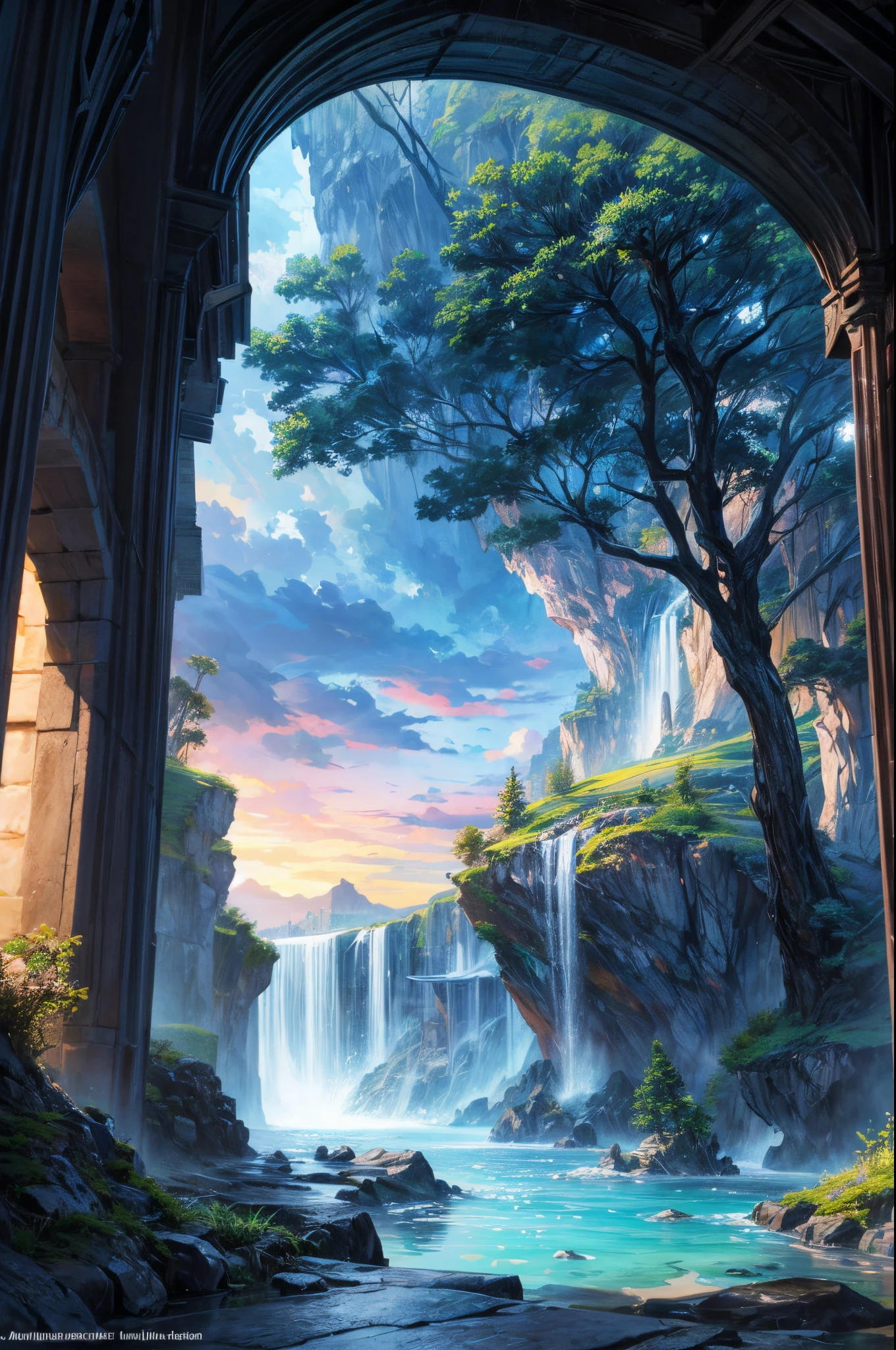La mejor calidad, Obra maestra, Beautiful wild and natural fantasy landscape with bright lights