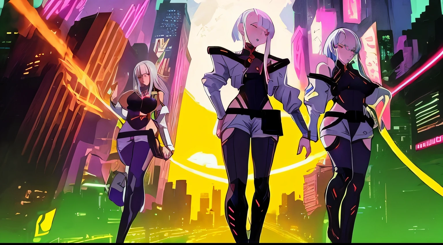 movie called cyberpunk, modern cyberpunk anime, digital cyberpunk anime!!, cyberpunk anime art, Cyberpunk!!!, ( ( Cyberpunk ) ), Cyberfunk, Cyberpunk!, cyberpunked, ( Cyberpunk ), anime cyberpunk, cyberpunked, Cyberpunk Art, (cyberpunk 2077), cyberpunked, cyberpunked, cyberpunk base, Cyberpunk, ( cyberpunk 2 0 7 7、white hair、full body Esbian、group