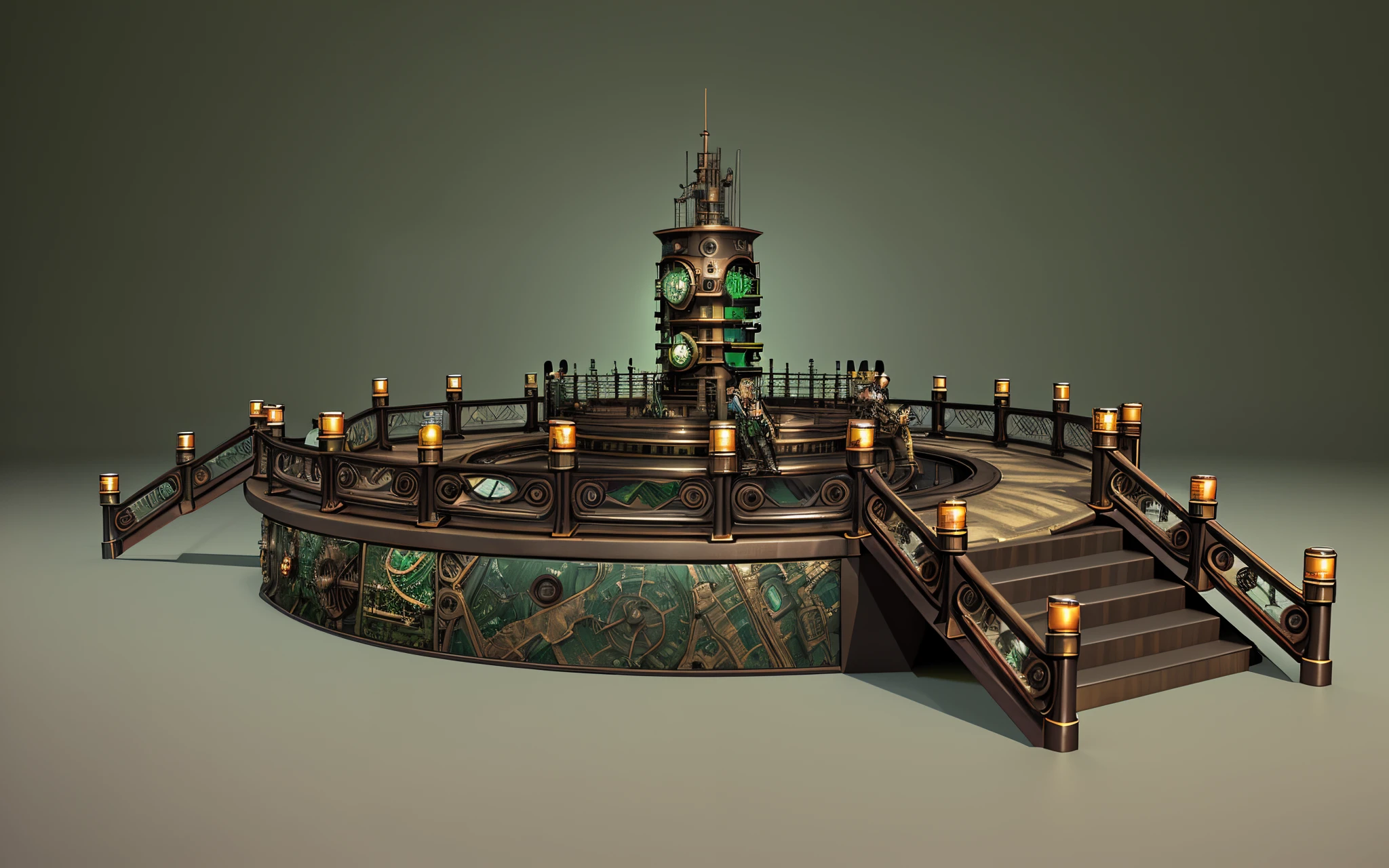 steampunk stage,Dark green bronze,Mechanical punk,Gear structure,mechanical structure,bronze workmanship,hyper HD,octaneratingrendering,4K,high high quality
