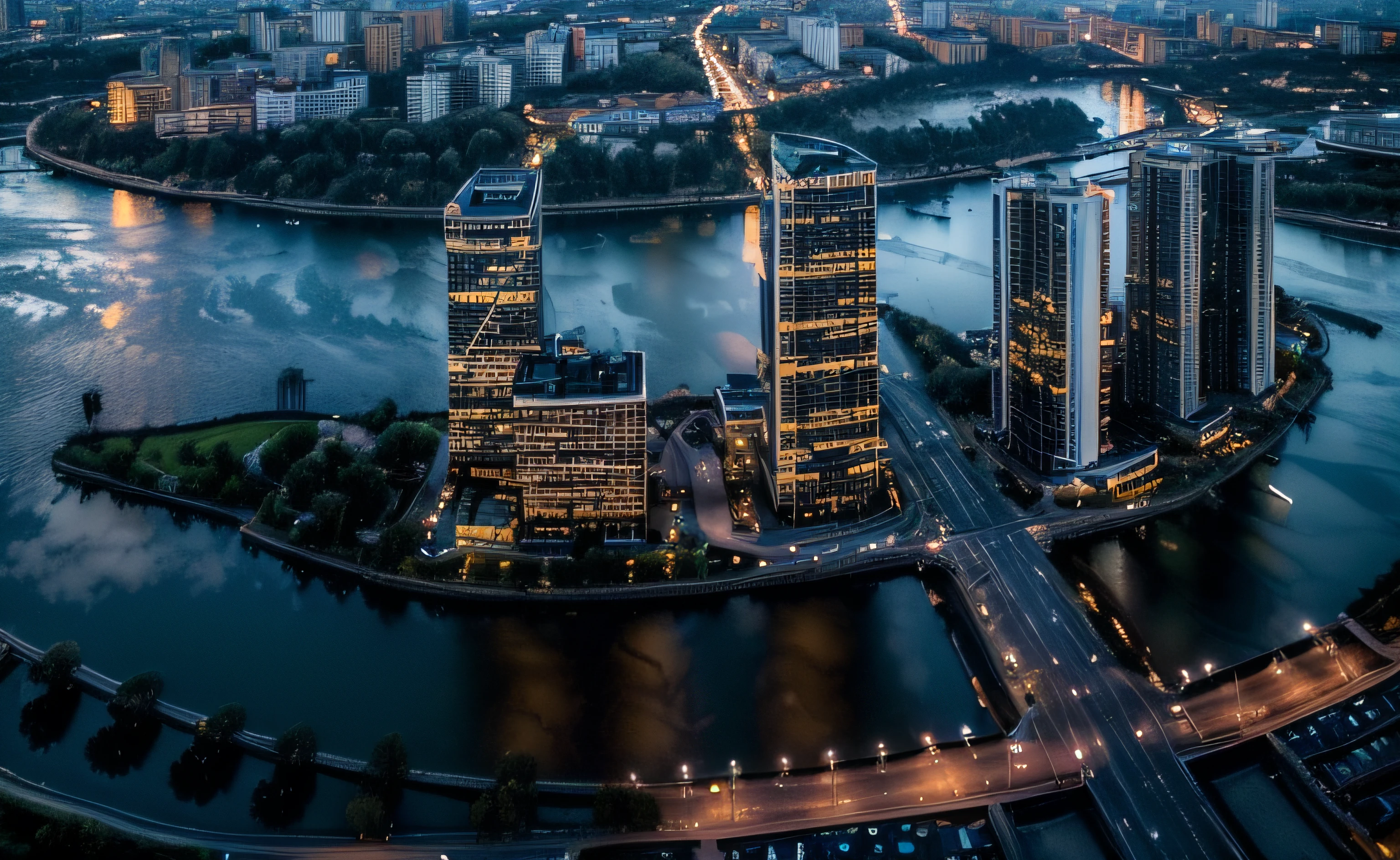 ((Top quality, 8k, masterpiece: 1.3)) Night, city, reflection, blue. photography