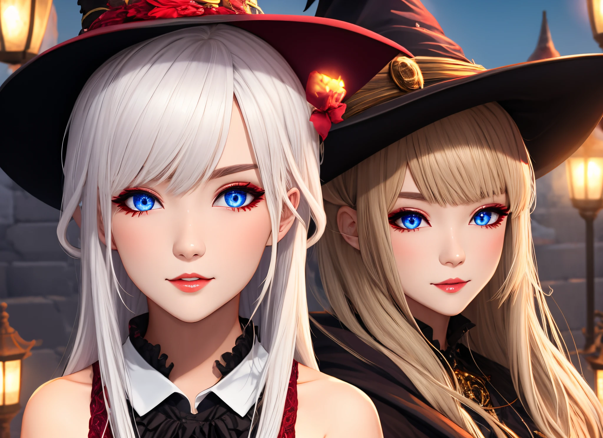 (1man) vtuber model witch, red beautifully detailed eyes, white hair tan skin with lamp
