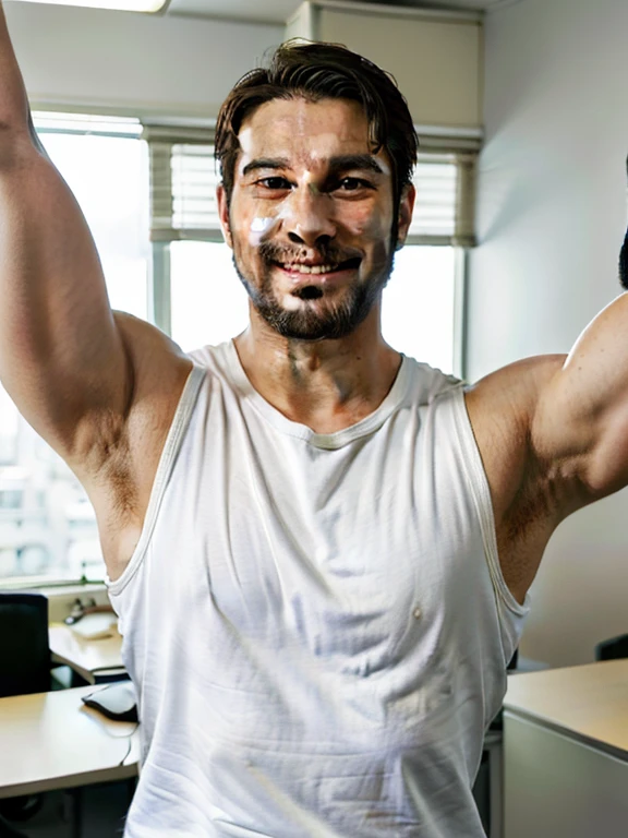 Handsome men,Japan in their 40s,Bearded,dandy,musculature,Upper body portrait,人物,smiling and pointing,Office Casual