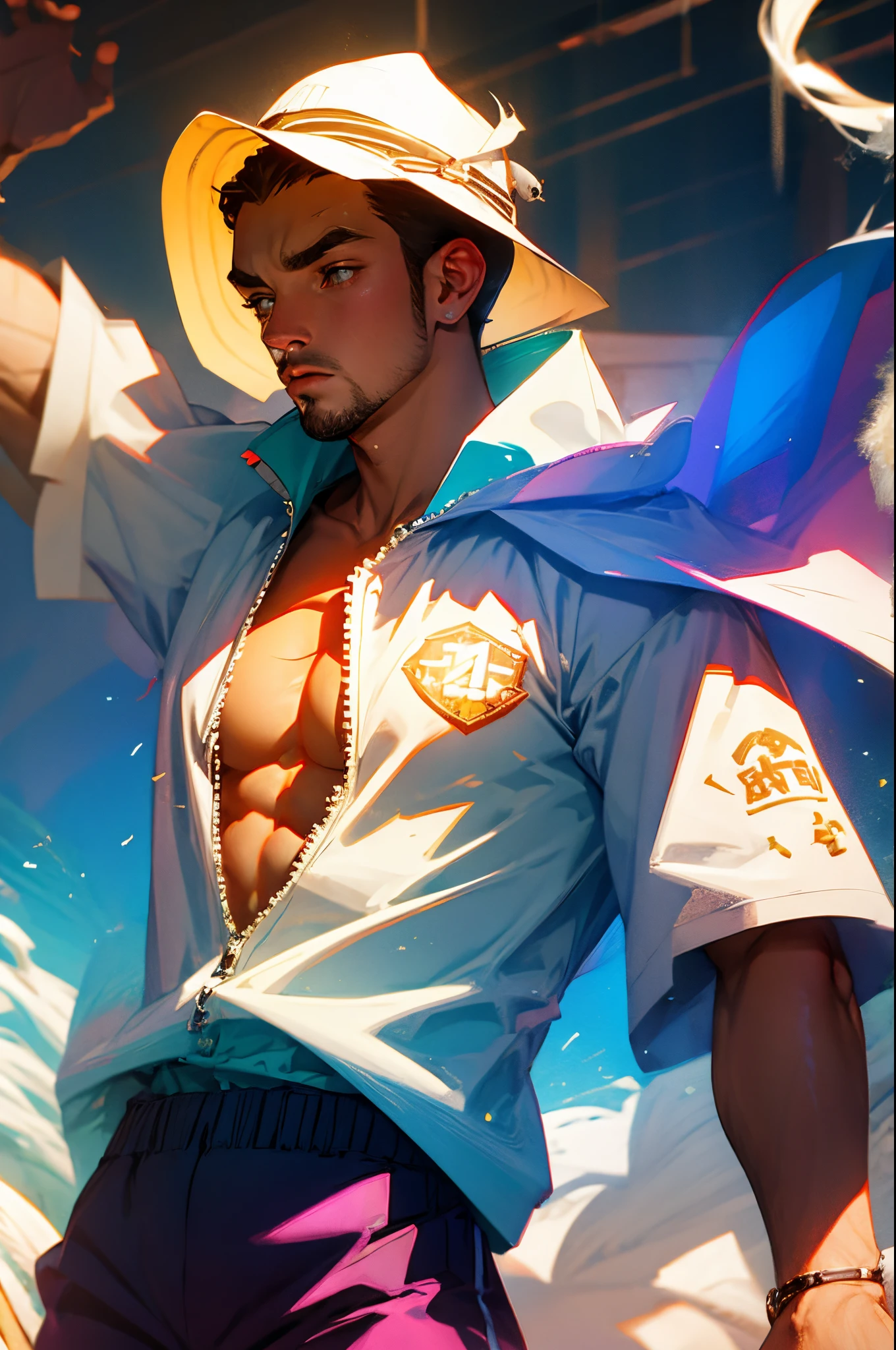 Guy with his pecs ripping through his shirt