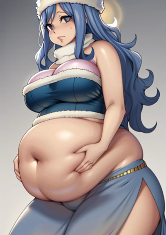 fat, Juvia, chubby, overweight, big belly, vert fat in the stomach area, fat belly, pregnant body, fat