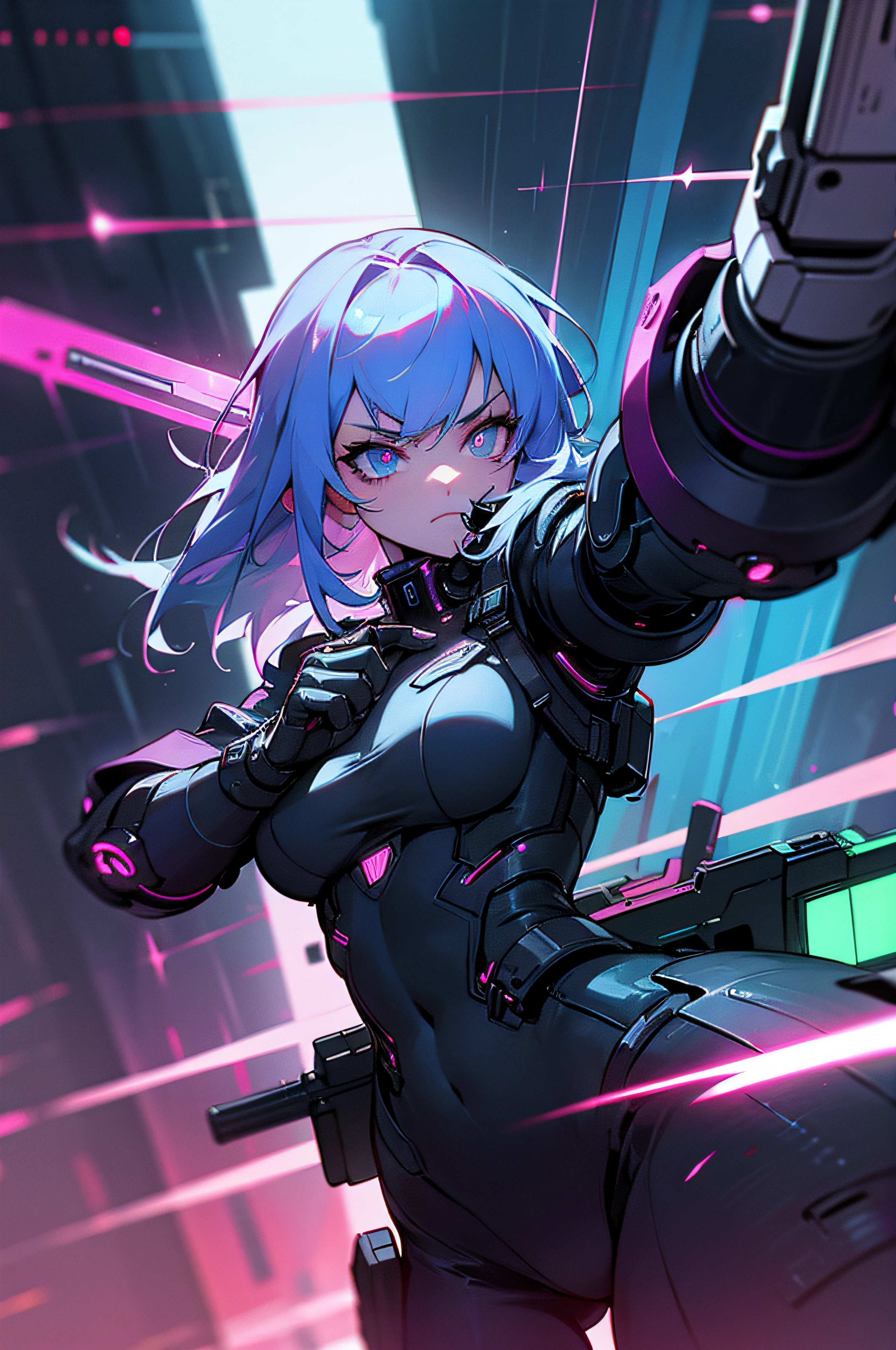 Neon City, Night, Cyber Girl, Fighting Evil, Cyber Punk, Guns,
