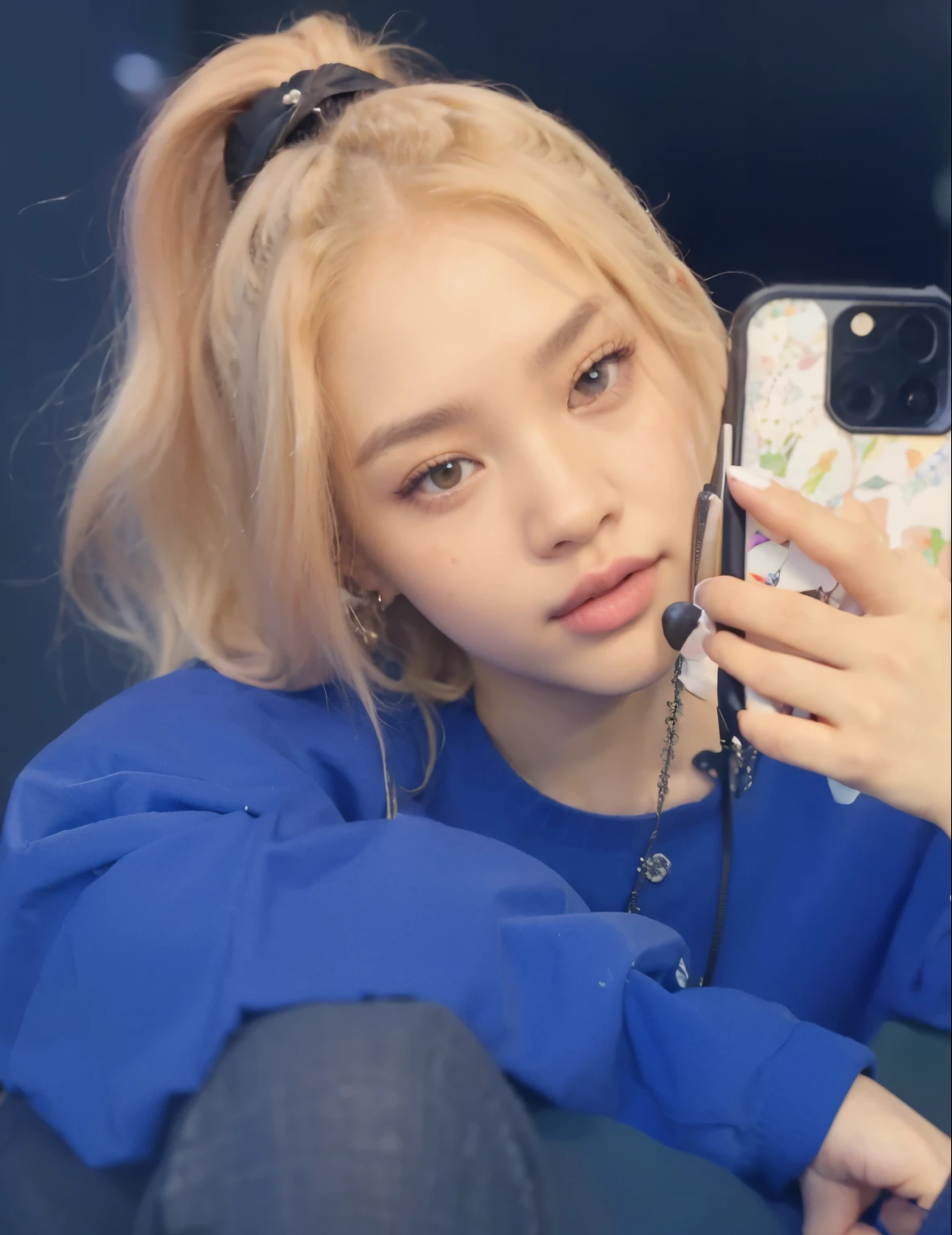 A close-up of a person holding a cell phone in his hand, Parque Roseanne de Blackpink, Jossi de Blackpink, Retrato de Jossi de Blackpink, JIA, Kim Doyoung, Jinyoung Shin, Su cabello es blanco, Blackpink Jennie, Jaeyeon Nam, Wan adorable cara coreana, Shikamimi, Lalisa Manoban de Blackpink