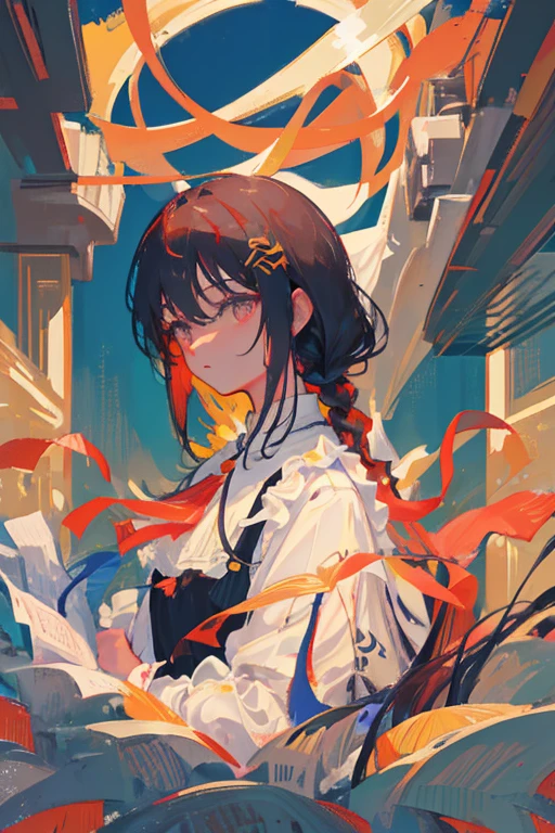 Best quality at best, Super nothing, フォトリアリスティック, a picture of a beautiful woman, Age of 30 years of adolescence, 详细的脸, Black messy fishtail braid, (Detailed porcelain doll,Delicate clothes with lots of ruffles and ribbons), sea beach, (closeup of face), Seductive look, looking at viewert