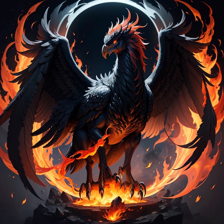 The mythological phoenix creature with black flames, imposing, serious and extremely powerful.
​