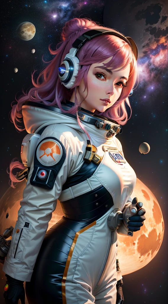 anime - image of a woman in a spacesuit, holding a mushroom in anime style., portrait anime space cadet girl, Moon-themed outfit, portrait armored astronaut girl, Cosmic Molly, in a space cadet outfit, Portrait of a hedgehog-astronaut, Joint-Stock Company "artgerm", trending on cgstation, artgerm julie bell beeple, with a space suit on, Queen of the Galaxy