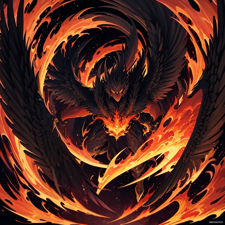 The mythological phoenix creature with black flames, imposing, serious and extremely powerful.
​