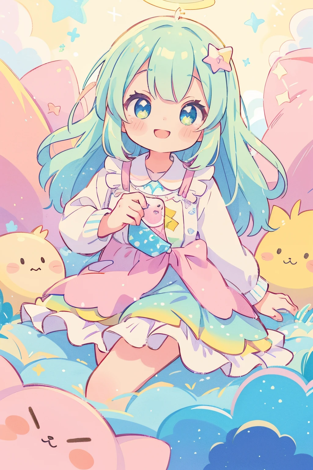 Illumination, girl, sparkling, pastel color, shiny, starrystarscloudcolorful, kawaiitech, pastel colors, kawaii, cute colors, rainbow, smile