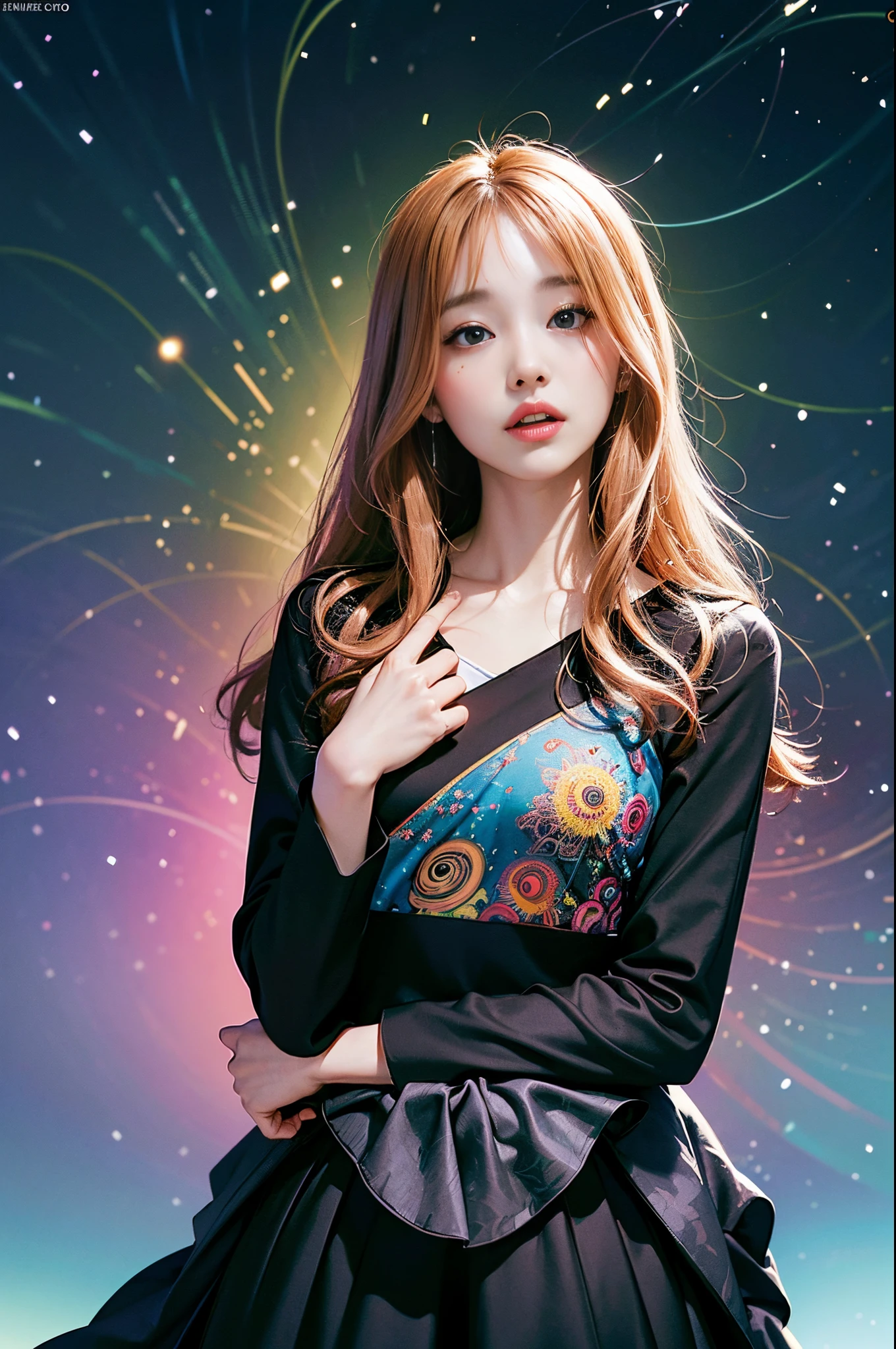 official art, unity 8k wallpaper, ultra detailed, beautiful and aesthetic, masterpiece, best quality, (zentangle, mandala, tangle, entangle), (fractal art:1.3) , 1girl, extremely detailed, dynamic angle, cowboyshot, the most beautiful form of chaos, elegant, a brutalist designed, vivid colours, romanticism, by james jean, roby dwi antono, ross tran, francis bacon, michal mraz, adrian ghenie, petra cortright, gerhard richter, takato yamamoto, ashley wood, atmospheric, ecstasy of musical notes, streaming musical notes visible