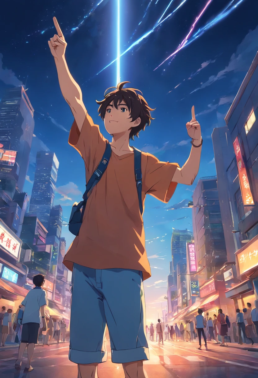llustration of A man pointing his hand to the sky, a sword in the sky, the sky is torn, epic shot, Unreal Engine, beautiful lighting, 8K
Resolution, flm photography, wuxia --ar 9:16 --s
400 --style original