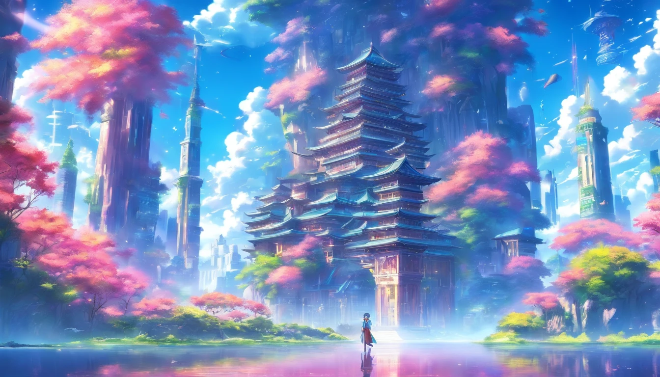 (masterpiece, best quality), depictions of a utopian world, sci-fi, magnificent architecture, otherwordly, peaceful