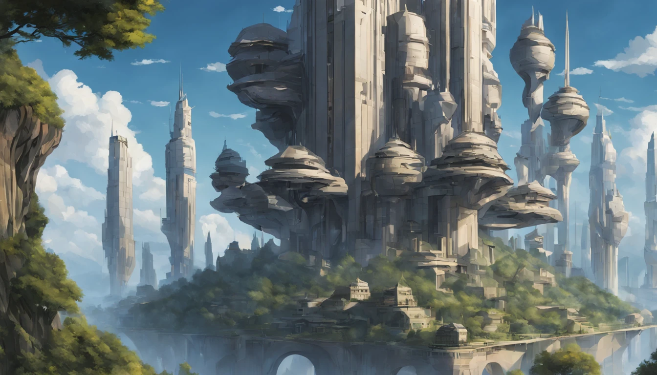 (masterpiece, best quality), depictions of a utopian world, sci-fi, magnificent architecture, otherwordly, peaceful, anime illustration