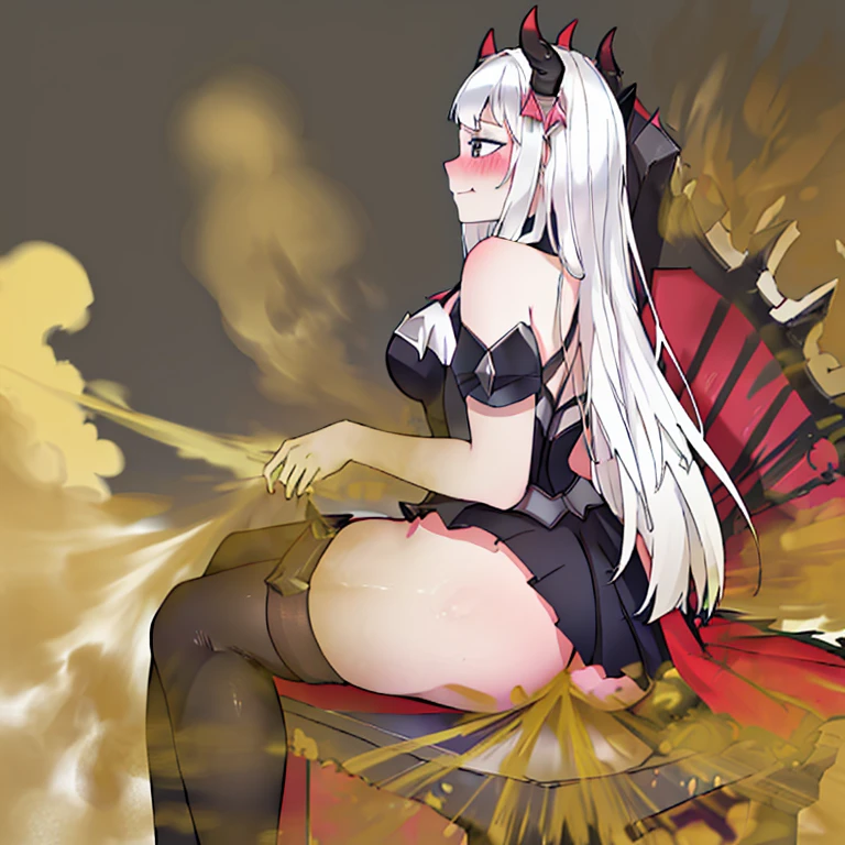 ((alice)),((white hair)),(black dress),((velocity)),Yellow smoke,Attacked by farts, (((Women stand)),velocity,(Yellow smoke is rising),i'i'i'i'i'i' hell)),((One Woman)),((A girl smells a fart and chuckle)),((fart while sit on throne)),(farting in hell),((blushing)),(masterpiece:1.2、top-quality)、(the Extremely Detailed CG Unity 8K Wallpapers、ultra-detailliert、Best Shadows)、(细致背景)、(The best lighting、extremely delicate and beautiful)、depth of fields、1girl in、独奏 ,looking arround her,Ephemeral,,(),()),((((Girl is embarassed when she smells the bad smell of farts)))),((((profile facing diagonally)))),((i'I closed my mouth with hand feel embarassed...)),(()),((embarassing look)),(()),((massive fart)),((fart text))