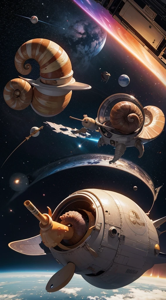Smoked snail smokes a joint in space against the backdrop of the planets