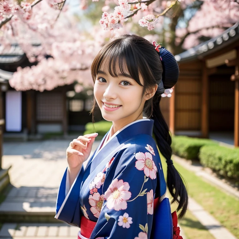 (((32ｋ,high detal,high-detail,​masterpiece,Attention to detail,full body Esbian,独奏))),masutepiece, Best Quality, Ultra Detail,high détails, HDTV, HDTV,high definition black, HDTV, high definition black, HDTV,Raw photo & realistic atmosphere, Beautiful eyes,detailed lips,Detailed eyebrows,Soft skin that shines in every detail,Eyes drawn in detail,Very beautiful eyes,Detailed lips,Very beautiful face,Very well-formed face,Lifelike face,shiny beautiful lips, Realistic Young Gravure Idol, Young Sensual Gravure Idol, Young Gravure Idol, Beautiful and very cute mature１6-year-old woman,with a flushed face,Incredibly beautiful, Sexy and classy,１6-year-old girl,(Looking at the camera：1.4）,A sexy,Healthy toned body,Mature body, Very cute smile:1.3,High-resolution arm,resolution finger：1.5,Cute girl in kimono, traditional geisha clothing, (((A kimono with long hanging sleeves worn by unmarried women:1.７))),wearing royal kimono, royal attire akira, from sengoku period, Traditional Japan kimono, inspired by Uemura Shōen, palatial palace ， inspired by Sesshū Tōyō, heian, light sky blue kimono,Kimono with cherry blossom hem pattern,very long and shiny black hair:1.7,Ponytil:1.1,beauitful face:1.3,perfectly proportions:1.2,Arms outstretched:1.1,Mega-breasted:1.4,Textured skin,Slender face:1.7,sexy facial expression,from the front side:0.7,bare hand,Left and right symmetrical eyes,The face is illuminated,to the hem of the kimono,{{Full body photo:1.7}},low angles:1.７,Japanese garden,Soft spring sunshine,