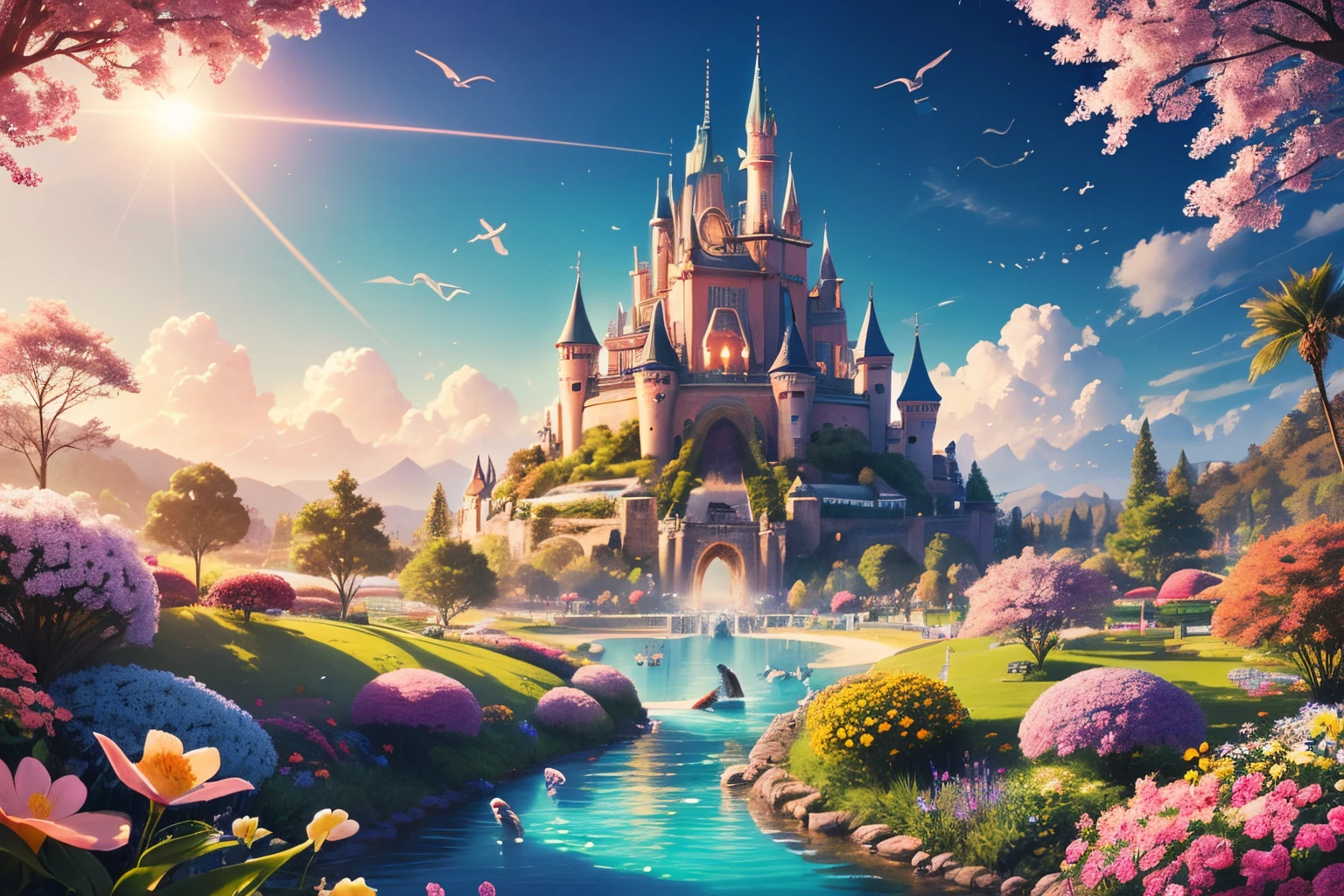 best quality, ultra-detailed,
an extremely delicate and beautiful,
Utopian Worlds, Paradise, utopia, promised land, flowers in full bloom, a perfect world, heavenly world, joyful, sunny lights, colorful birds, clear skies,
