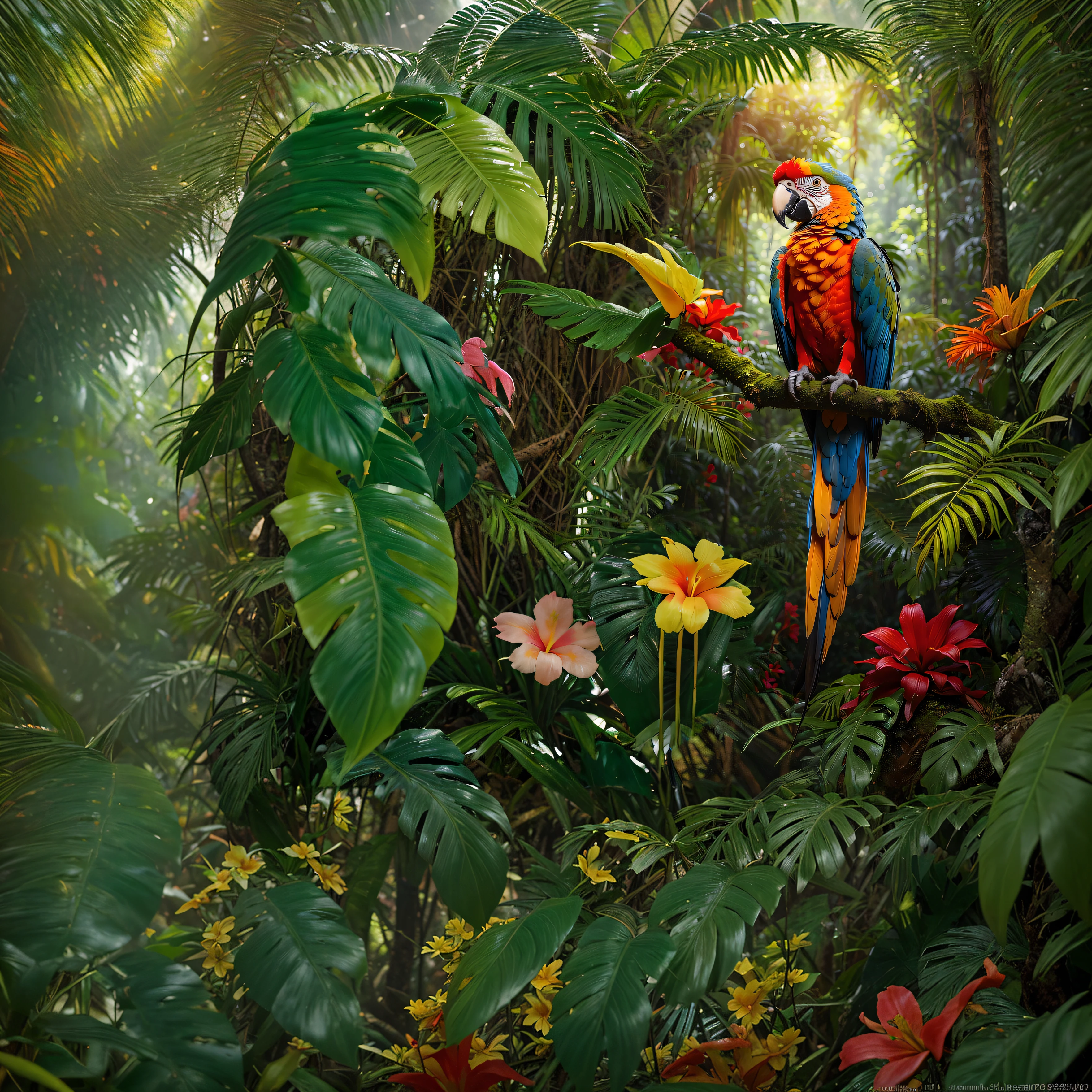 Completar imagem com floresta tropical, Amazon vegetation, beautiful and colorful amazon flower forest, Amazon biome forest full of colors and rich details, colorful amazon jungle, alto detalhe 4k, alto detalhe 4K, lush Amazonian nature, flores tropicais maravilhosamente coloridas, flores muito colorida, flores incrivelmente exuberantes, gotejamento HD colorido.