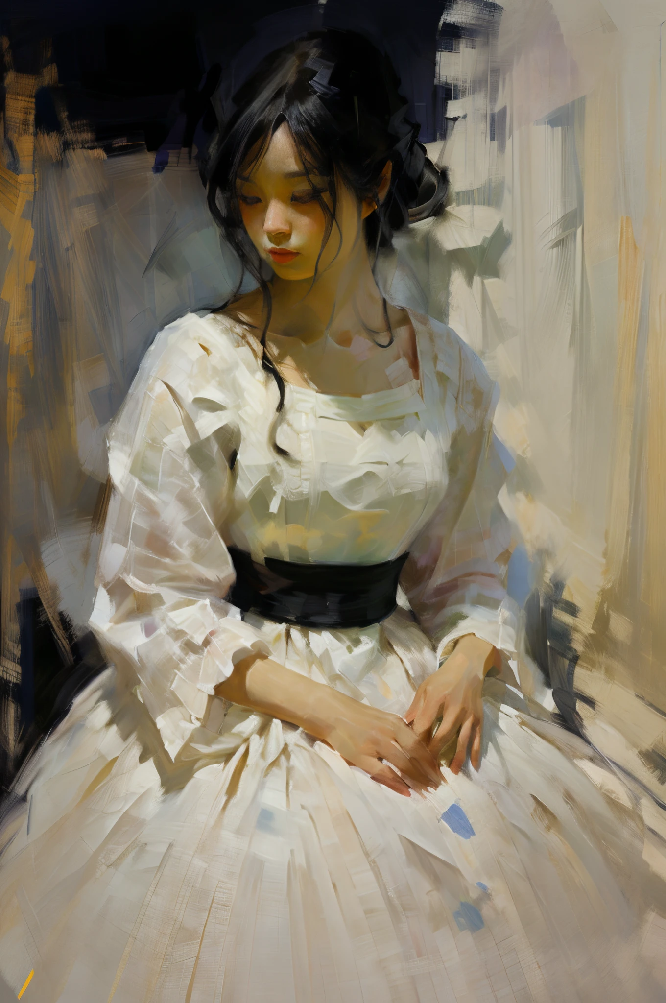 picture of a woman in a white and black dress, digital art by Wuzhong Shifan, Artstation, Digital Art, beautiful character painting, gorgeous digital painting, realistic cute girl painting, Beautiful anime portrait, beautiful digital painting, beautiful digital artwork, elegant digital painting, jinyoung shin art, guweiz, Stunning digital painting