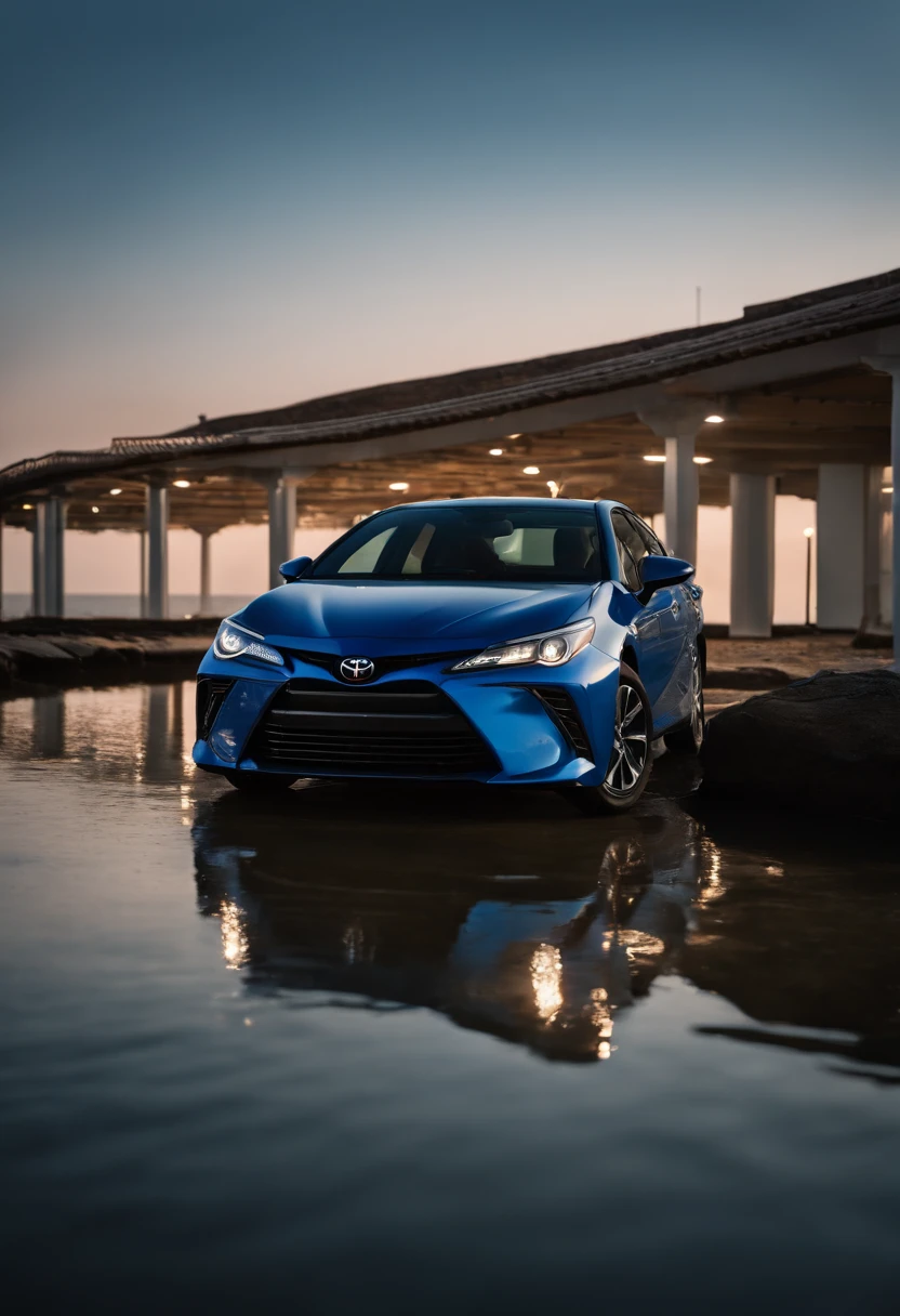 A Toyota 2023 Etsu placed by the sea, blue sky and water, cinematic, dramatic ambient light, gorgeous, detailed, intricate, full color, very inspiring, inspiring, thoughtful, epic, stunning, triumphant, highly decorated, intricate, best of all, artistic, awe-inspiring, perfectly composed, clear, pretty
