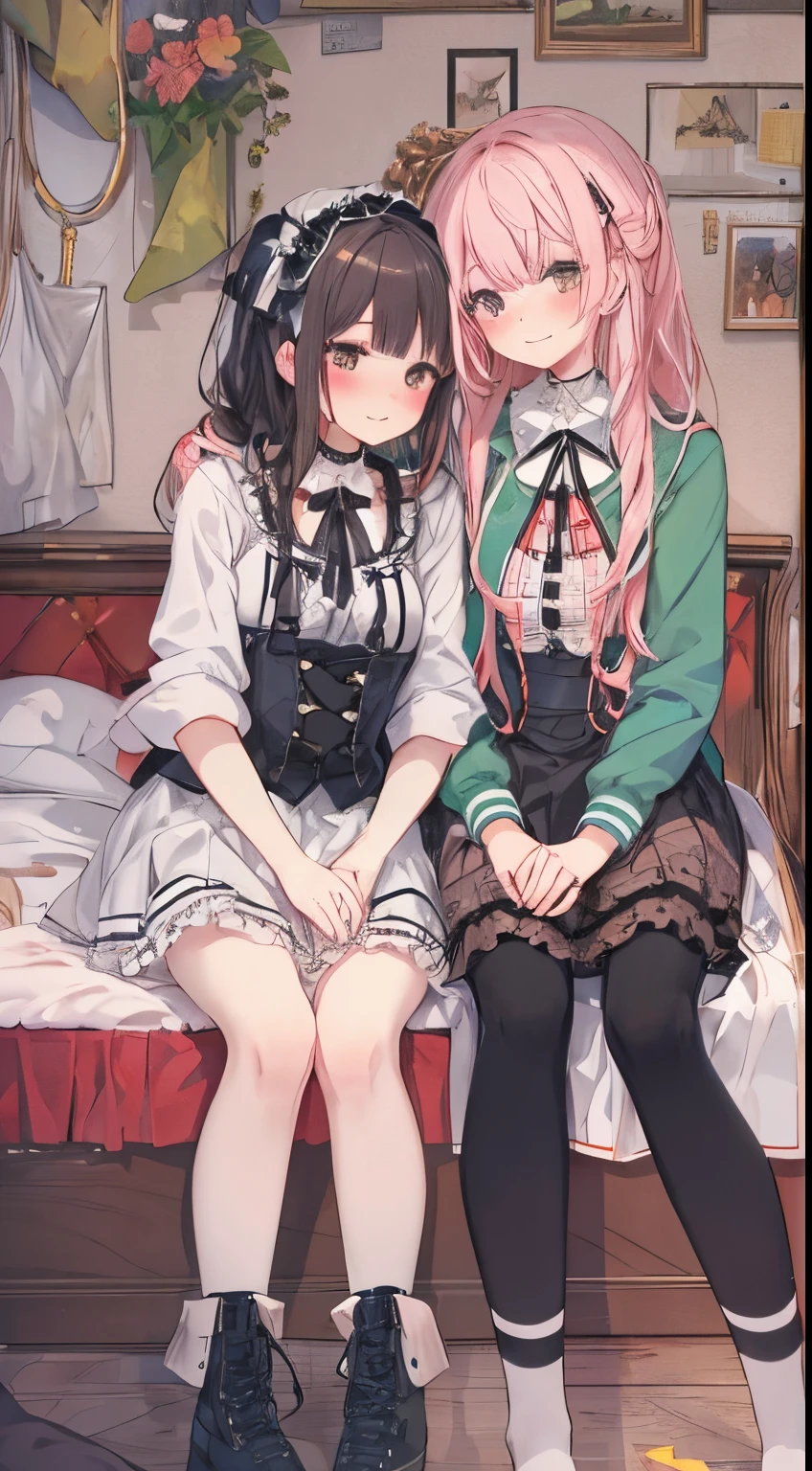 ((hiquality,Best Quality,8K,Top image quality,))Department of Landmines、Yamikawa、pink there、A black、bow ribbon、cute little、Rori、Less exposure
