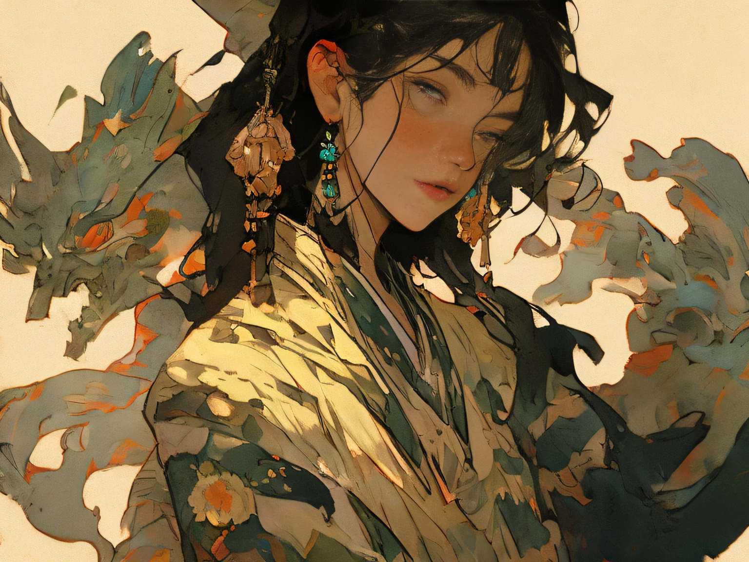 A close up of a woman with a hat and a flower - SeaArt AI